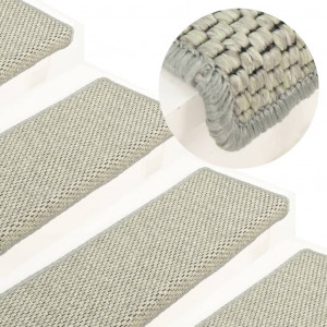 Alfombrilla autoadhesiva escalera sisal 15 uds gris 65x21x4 cm D