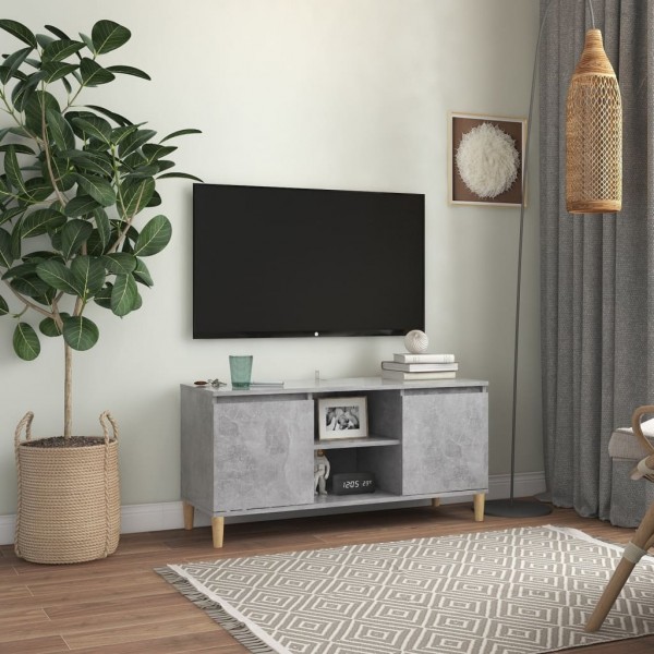 Mueble de TV patas madera maciza gris hormigón 103.5x35x50 cm D