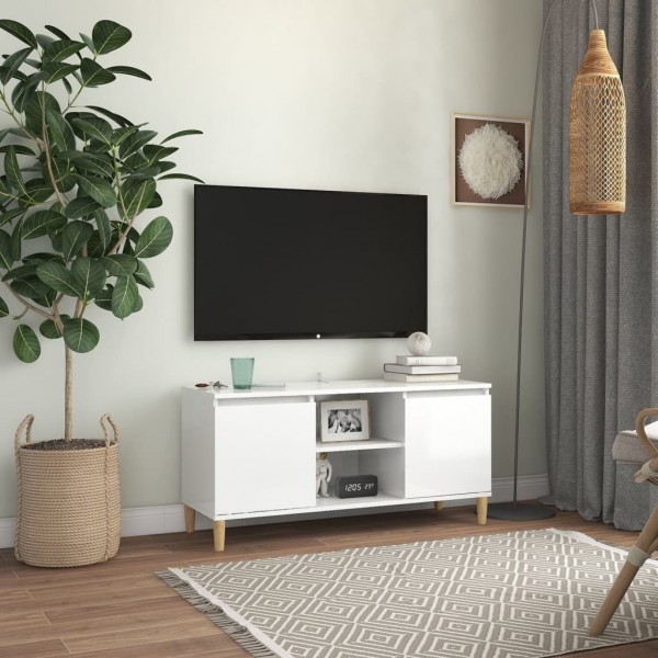 Mueble de TV patas madera pino blanco con brillo 103.5x35x50 cm D