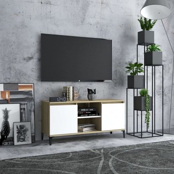 Mueble de TV con patas metal blanco roble Sonoma 103.5x35x50 cm Mueble de TV con patas metal blanco roble Sonoma 103.5x35x50 cm D