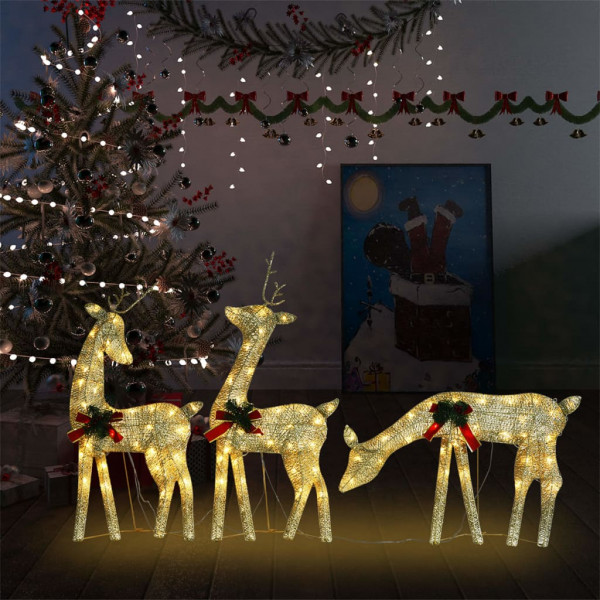 Familia renos de Navidad malla dorada blanco cálido 270x7x90 cm D