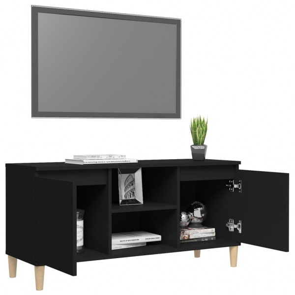 Mueble de TV con patas de madera maciza negro 103.5x35x50 cm D