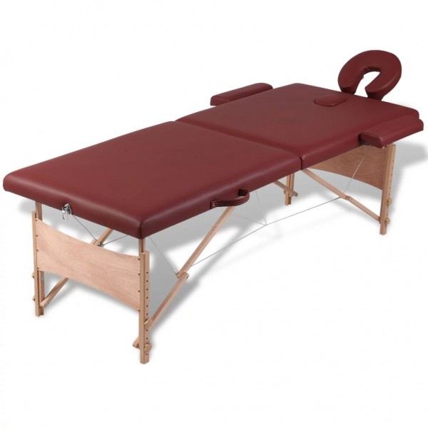 Mesa camilla de masaje de madera plegable de dos cuerpos rojos D