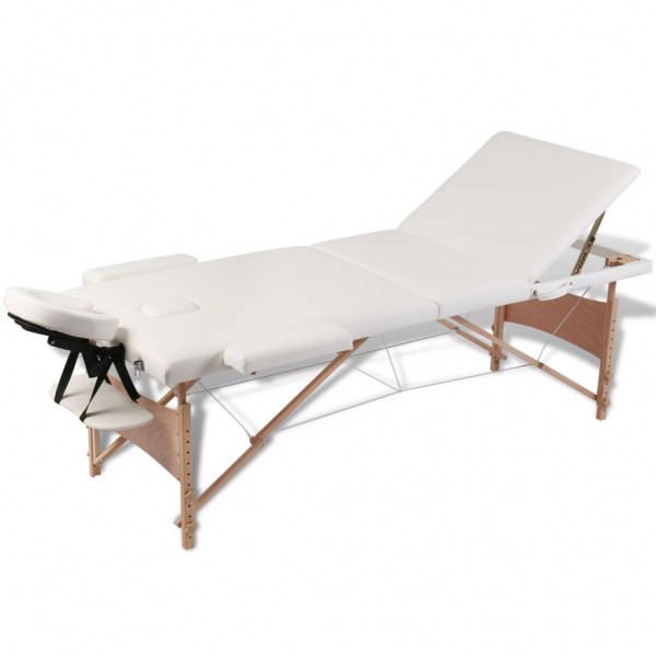 Mesa camilla de masaje de madera plegable de 3 cuerpos. blanco crema D