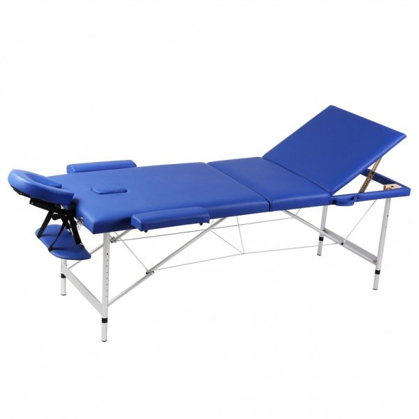 Mesa camilla de masaje de aluminio plegable de tres cuerpos azúles D
