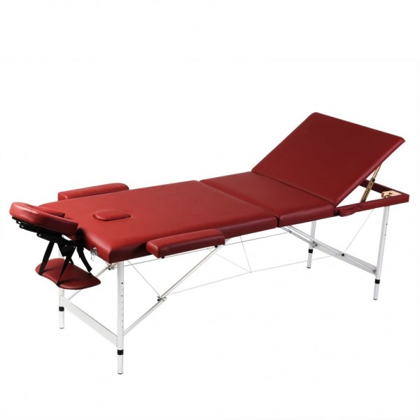 Mesa camilla de masaje de aluminio plegable de tres cuerpos rojos D