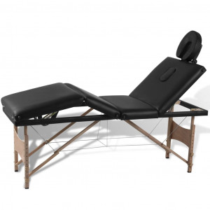 Camilla de masaje plegable 4 zonas estructura de madera negra D