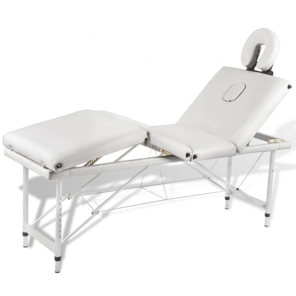 Mesa camilla de masaje de aluminio plegable de 4 cuerpos blanco crema D