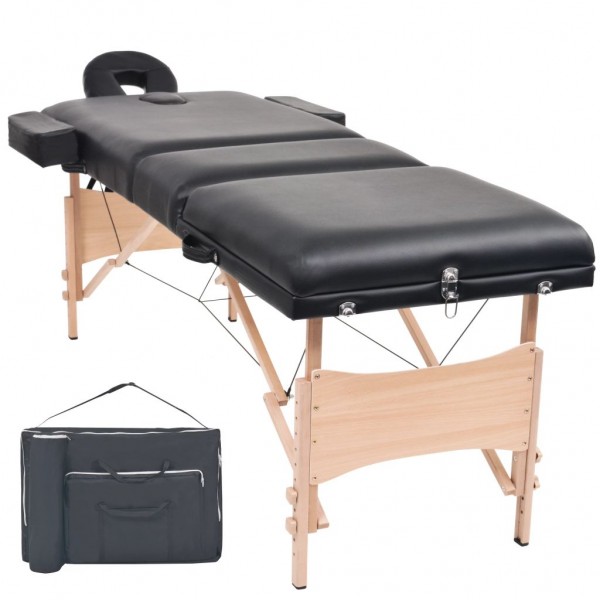 Cama de massagem dobrável 3 zonas 10 cm de espessura preta D