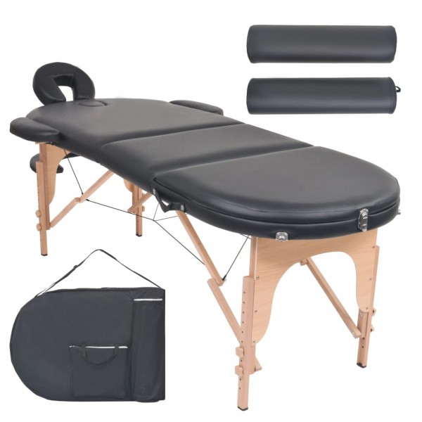 Cama de massagem dobrável de 4 cm de espessura 2 almofadas pretas D