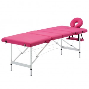 Camilla de masaje plegable 4 zonas aluminio rosa D