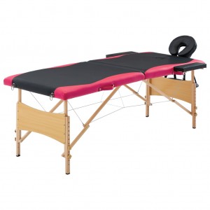 Camilla de masaje plegable 2 zonas madera negro y rosa D