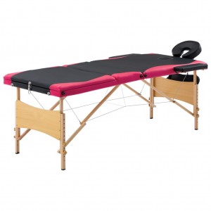 Camilla de masaje plegable 3 zonas madera negro y rosa D