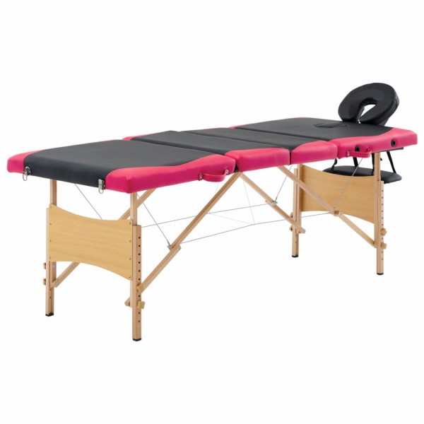 Camilla de masaje plegable 4 zonas madera negro y rosa D