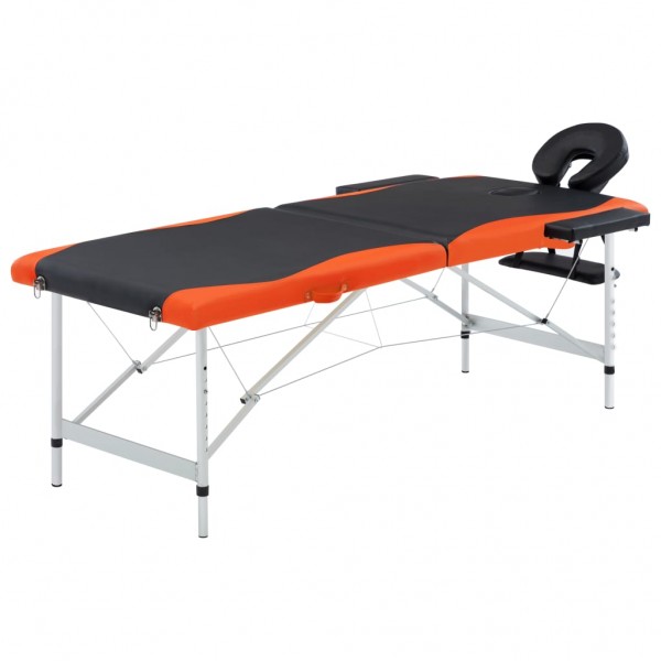 Cama de massagem dobrável 2 zonas alumínio preto e laranja D