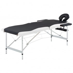 Cama de massagem dobrável 2 zonas de alumínio preto e branco D