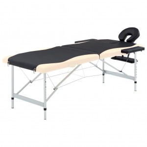 Camilla de masaje plegable 2 zonas aluminio negro y beige D