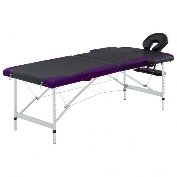 Cama de massagem dobrável 2 zonas alumínio preto e roxo D