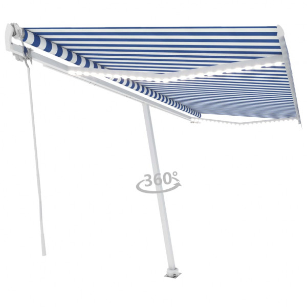 Toldo automático LED sensor de viento azul y blanco 500x350 cm D